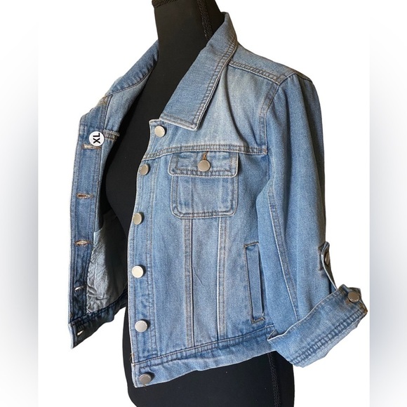 Hollywood Urban Cropped Upcycled Denim Jacket Fits L-XL - Picture 8 of 15